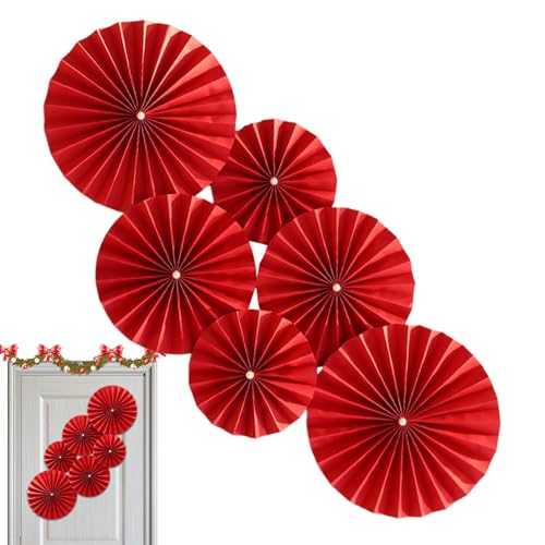 Fächerblumen aus rotem Papier – 6 x Set Papierfächer für Silvesterpartys | Wandblumen aus Papier | Papier-Fanblumendekorationen | Papierfächer von Générique