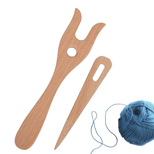 Fork Lucet Wooden Nadelset mit großem Auge, Strickzubehör | Flechtgabel, Häkelhaken für DIY Strickhandwerk, gewebte Nadeln und Bastelset von Générique