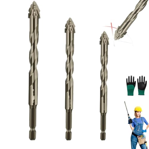 Four-Flute Sawtooth Eccentric Drill Bit, Cozy Hoome Drill Bits,Efficient Drill and Tap Set,Titanium-Coated Design Drill Bit,Multiple Sizes Drill Bit Set for Wood and Metal (Titanium, 6+8+10mm) von Générique