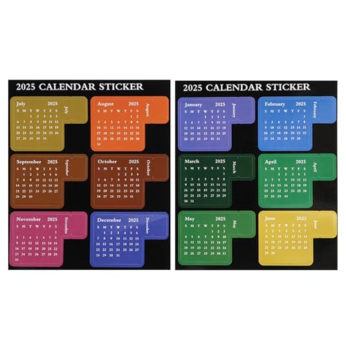 Générique 2025 Monthly Calendar Sticker | 12 Months Planner Tabs 2025 Kalender | Kleine bunte Planer Sticker, 4,57 x 5,35 Zoll (11,9 x 14 cm) Seitenmarkierer Notebook Aufkleber für Erwachsene & Kinder von Générique