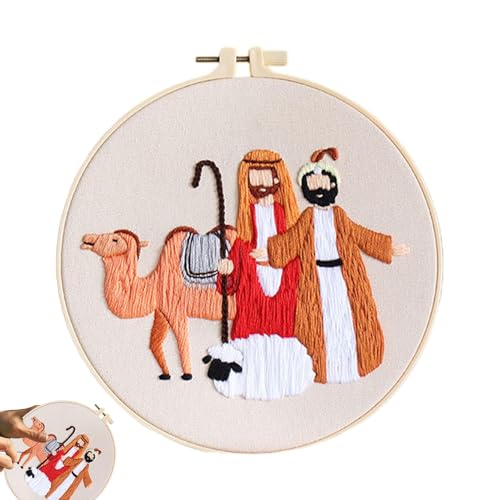 Générique Christian Nativity Embroidery Kit, Christmas Ornament Embroidery, Christmas Nativity Scene Embroidery Ornament Set, komplettes Stickrahmen-Zubehör für Zuhause und Feiertage von Générique