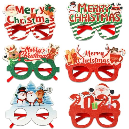 Générique Christmas Glasses Glitter, 2025 Glasses Frame Christmas Glasses, Holiday Costume Eyeglasses, New Year Photo Props Glasses, Fun Party Favors for Holiday Celebrations and Festliche Events von Générique