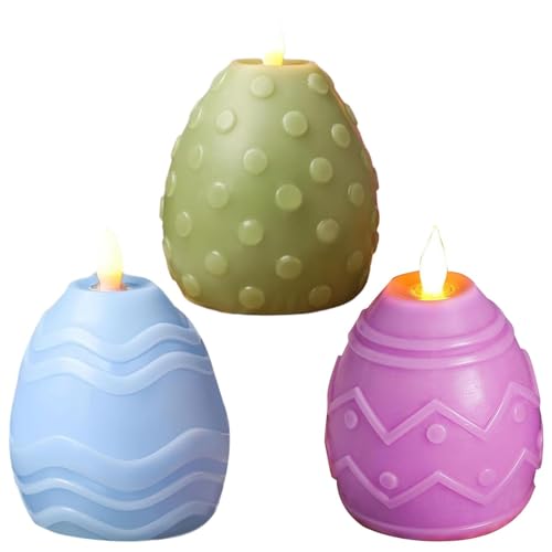 Générique Easter Egg Candles – 3 x batteriebetriebene elektrische Kerze Set, flameless Echtwachs, dekorative Egg Shape Battery Candles, Real Wax Carved LED Candles for Home and Easter Festivities von Générique