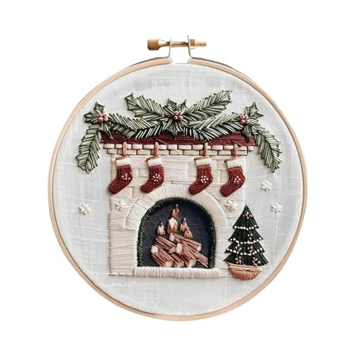 Générique Handmade Christmas Kit, Christmas Craft Embroidery, Holiday Embroidery Kit, Adult Craft Embroidery, Festliche Stickerei Kit, Cotton Thread Embroidery Kit 7,87 Zoll für Erwachsene von Générique