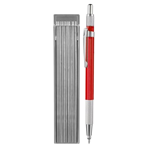 Générique Mechanical Welders Carpenter Pencil with Built-In Sharpener, 12 Silver 2.0 mm Round Refills, Metal Marker for Pipefitting, Steel Construction and Woodworking Manufacturing Tools von Générique