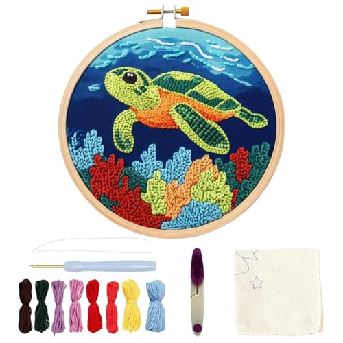 Générique Punch Needle Kit, Turtle Pattern Stitching Embroidery Set, komplettes Nähset, Bastelwerkzeug mit Stoff, Haken, Yarn und Anleitung, kreative Nähzubehör für Erwachsene von Générique