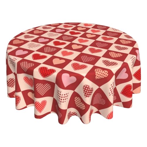 Générique Valentine's Tablecloth, Romantic Round Table Cover, 154 cm (60 Zoll), rund, Herz-Tischdecke, Valentine's Day Tablecloth, maschinenwaschbar, aus robustem Edelstahl von Générique