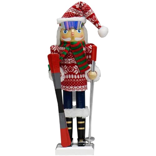 Générique Wood Nutcracker Figur 15 Zoll Christmas Skiing | Festliche Holzfigur Santa Hut Figur für Tischdekoration | Charming Holiday Ornament für Festival Party und Outdoor Decor von Générique