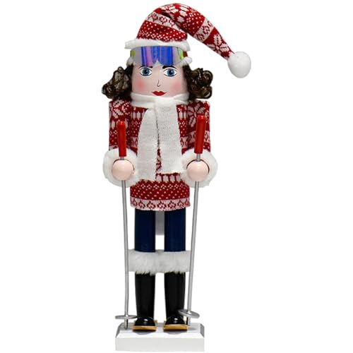 Générique Wood Nutcracker Figur 15 Zoll Christmas Skiing | Festliche Holzfigur Santa Hut Figur für Tischdekoration | Charming Holiday Ornament für Festival Party und Outdoor Decor von Générique