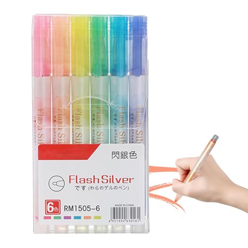 Glitzernde Textmarker, Glitzer-Textmarker, 6 x Marker, schräge Spitze, farbige Textmarker | Schulstart-Zubehör, Glitzer-Gelstifte, Set mit feinen Pastell-Textmarkern für von Générique