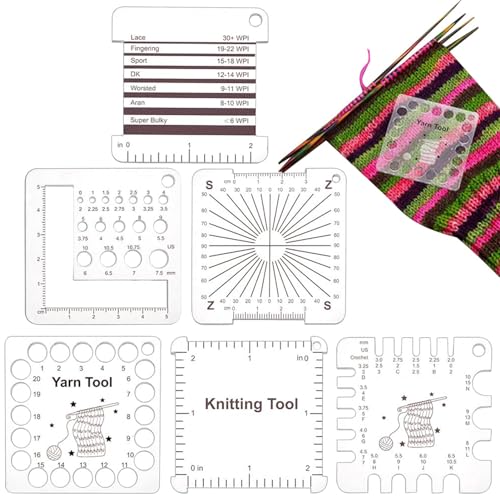 Häkelnadelmesswerkzeug, Stricknadelmesswerkzeug, 6 Stück Faden-Messwerkzeuge, transparentes Multifunktions-Messwerkzeug aus Acryl, Häkellehre für Spinner, von Générique