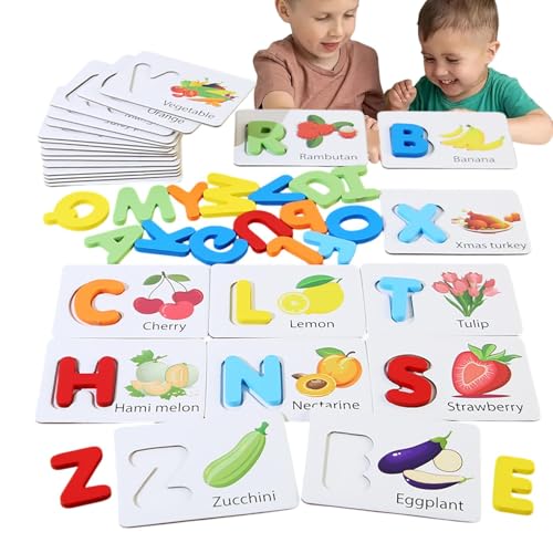 Holzbuchstaben-Matching, Alphabet Word Toy, Spelling Letter Blocks, Fruit Letters Toy, Lernspielzeug mit Buchstabenblöcken für 3-6-jährige Alte zum Lernen und Kognitive Skills von Générique