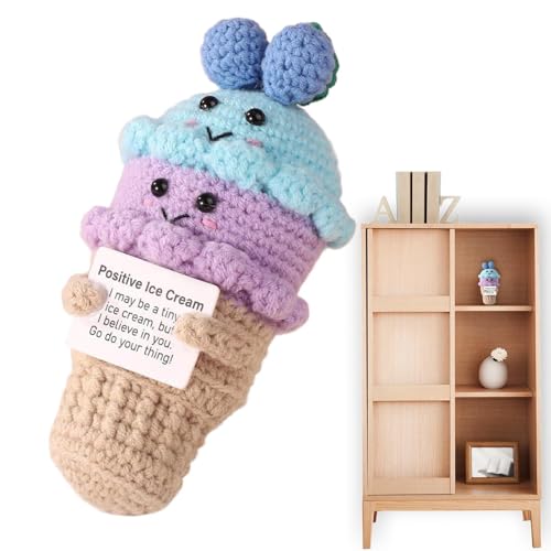 Ice Cream Pluxé Häkelnadel – handgefertigtes Amigurumi Dessert Spielzeug, Eiscreme-Eistüte aus weichem Garn | Spielt mit niedlichem Pastell-Häkelnadel, skurrile Dekoration, handgefertigtes Geschenk, j von Générique