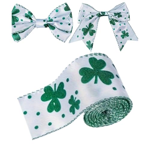 Kariertes Stoffband – handgefertigtes Schleifenband mit Kleeblattdruck – Bänder aus Stoff Lucky Craft Ribbon | Ripsband für St. Patrick's Day Dekoration und lebendige Grüntöne von Générique