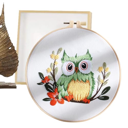 Niedliches Eulen-Stickerei-Set, klassisches Eulen-Set, Eulen-Set, Handstickerei, Holiday Home Decoration, Embroidery Kit mit Anleitung, Nähset mit Thread, Stickerei mit Anleitung (evtl. nicht in von Générique