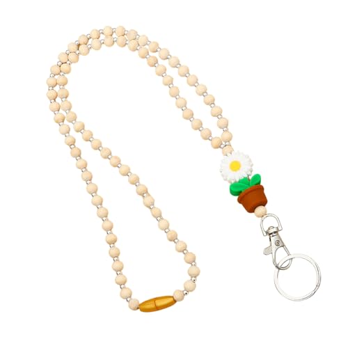Perlen-Leine für Ausweishalter, Umhängeband in Blumenform für Lehrer, Perlenschnur mit Blumen für Ausweise und Schlüssel, Holzperlen und Blumen, Boho, Perlen-Leine für Ausweishalter, Umhängeband in Blumenform für Lehrer, Perlenschnur mit Blumen für Ausweise und Schlüssel, Holzperlen und Blumen, Boho, von Générique