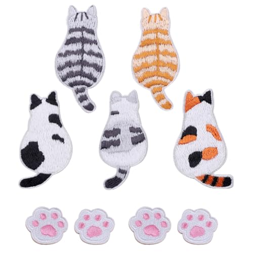 Set mit 5 Katzenpfoten-Applikationen und 4 Katzenpfoten-Applikationen, Patches für Kleidung, zum Aufbügeln für Jeans, bestickte Patches, von Générique