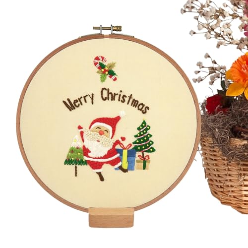 Stickset für Anfänger, Weihnachtsstickerei-Sets für Erwachsene | 7,87 Zoll Weihnachtsstickerei-Kits Gestanztes Santa Elk Stickset - Weihnachtsthema Sticksets von Générique