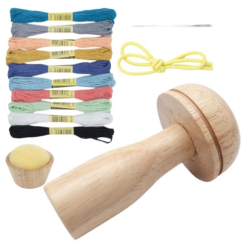 Stopfpilz-Set | Stopfpilze aus Holz | Pilzdarner aus Holz für Stopfsocken | Pilznadel-Set aus Holz mit Faden und Gummiband von Générique