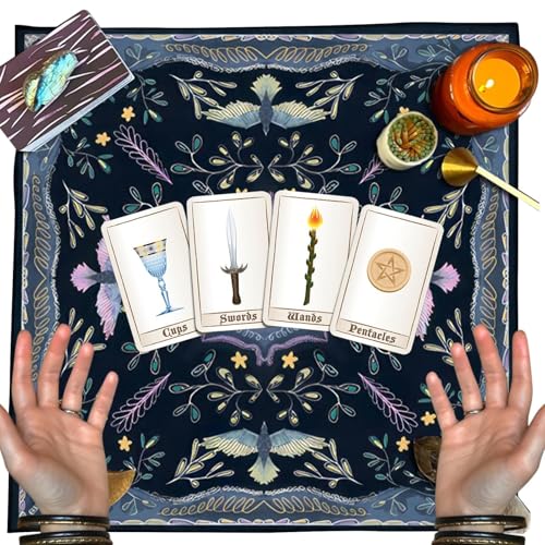 Tarotkartenstoff, Stoff - 40 x 40 cm, quadratischer Modifikationsstoff für Tarottisch – Tarot-Zubehör, Sonnendruck, Schmetterling, Mondphase, Hexerei Po von Générique