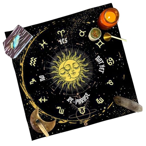 Tarotmatte, Tarot-Stoff – 40,6 x 40,6 cm, quadratischer Modifikationsstoff für Tarottisch | Tarot-Zubehör, Sonnenaufdruck, Schmetterlings-Mondphase, Hexerei-Zubehör für von Générique