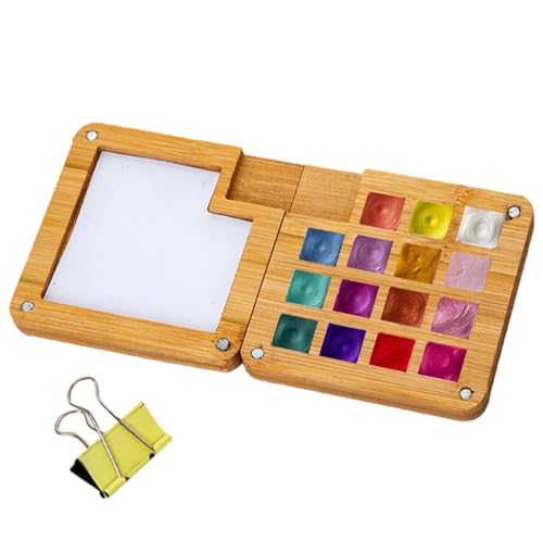 Tragbare Aquarellpalette, Skizzenbuch aus Holz, kleine Aquarellpalette mit 15 Rastern – leere Aquarellpalette, tragbar, Aufbewahrungsbox für Sparer von Générique