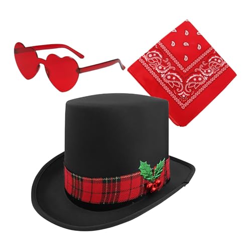 Weihnachts-Cowboyhüte Set, Cowboyhut für Weihnachten, Cowboyhut – Party-Westhüte | 3X Weihnachtsparty-Hut, Cowgirl-Hut mit breiter Krempe mit herzförmiger Brille und Bandan von Générique