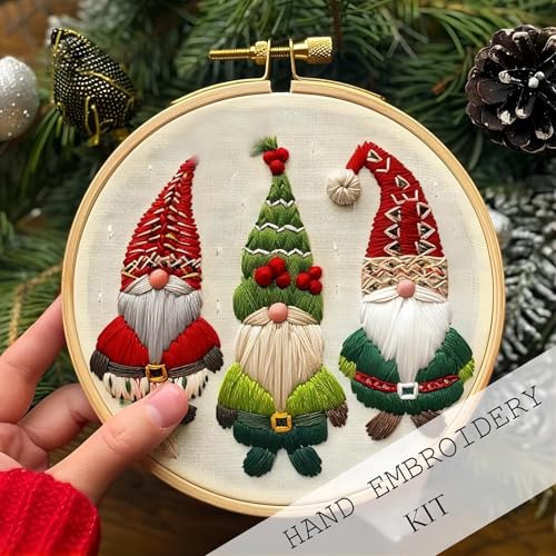 Générique Weihnachtsstickerei-Set für Anfänger, Weihnachtszwerge, mit Motiv, Bastelsets für Erwachsene, komplettes Stickrahmen-Set mit Nadeln und Faden (B, 15 x 15 x 1) von Générique