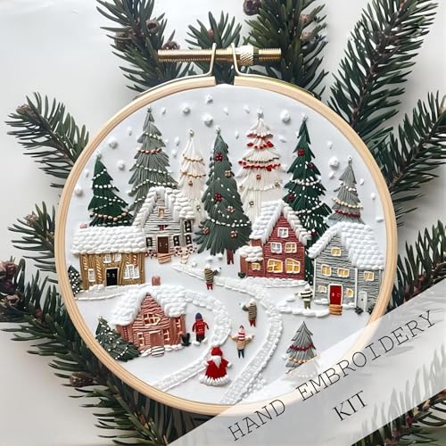 Weihnachtsstickerei-Set für Anfänger, Weihnachtszwerge, mit Motiv, Bastelsets für Erwachsene, komplettes Stickrahmen-Set mit Nadeln und Faden (D, 15 x 15 x 1) von Générique