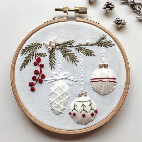 Weihnachtsstickerei-Set für Anfänger, Weihnachtszwerge, mit Motiv, Bastelsets für Erwachsene, komplettes Stickrahmen-Set mit Nadeln und Faden (E, 15 x 15 x 1) von Générique