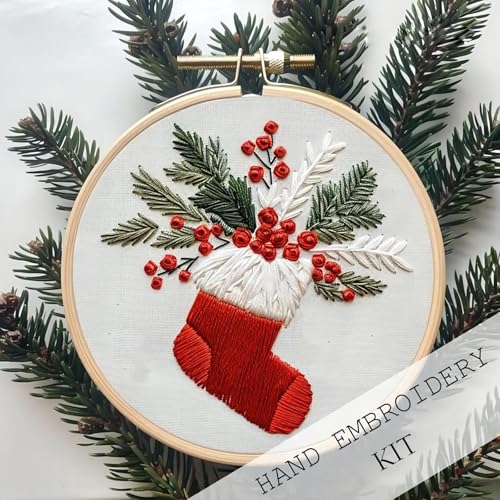 Weihnachtsstickerei-Set für Anfänger, Weihnachtszwerge, mit Motiv, Bastelsets für Erwachsene, komplettes Stickrahmen-Set mit Nadeln und Faden (F, 15 x 15 x 1) von Générique