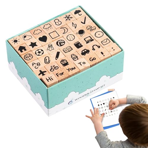 Wooden Rubber Signet, Holzkunstprojekte Rubber Stamp, Rubber Stamp With Box, Creative Kids Scrapbook Lesezeichen, Planer Rubber Stamp Set, Holz Rubber Stamp Set With Box For Kids Scrapbook, Planner, von Générique