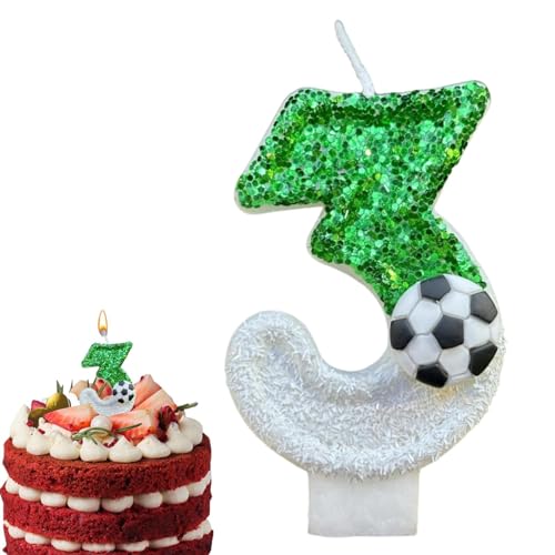 1/10 Stück Kuchen-Zahlenkerzen – Paraffin-Glitzer-Fußballkerze, Geburtstagskuchenkerze, funkelnde Pailletten-Fußball-Geburtstagskerze, langlebige grüne Zahlenkuchen-Kerze für unvergessliche Feiern von Generisch