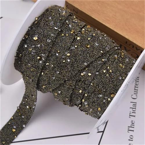 1,5 cm breites Strass-Kettenband, Hotfix, Stein-Diamant-Band, zum Aufbügeln, runde Perlen, 2 1 Yard von Generisch