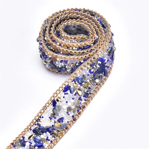 1 Meter Strass-Diamant-Bordüre, Braut-Perlenapplikation, Strass-Mesh-Band für Dekoration, Basteln, blau, 1 Meter, zum Aufbügeln von Generisch