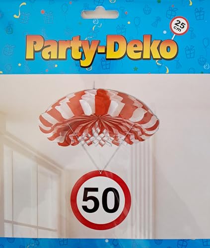 1 x Fallschirm Party - Dekoration für den 50. Geburtstag rot/weiß *Verkehrsschild* von Generisch