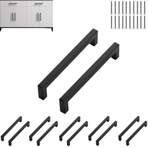 10 Stück Möbelgriffe Schwarz, Schrankgriffe Küchengriffe Mit Schrauben Schubladengriffe Quadratischer Griff Schrankgriff Schwarz(160mm/6.3in) von Generisch