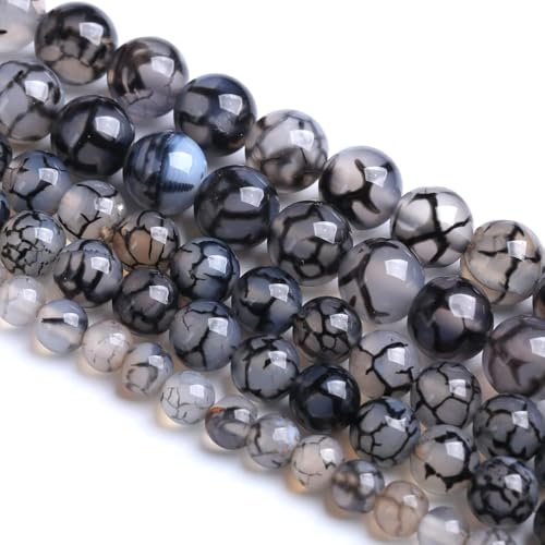 10 mm, 37 Stück Naturstein-Perlen aus schwarzem Drachenvener, Achat, für Schmuckherstellung, DIY-Armbänder 10 mm, 37 Stück Naturstein-Perlen aus schwarzem Drachenvener, Achat, für Schmuckherstellung, DIY-Armbänder von Generisch