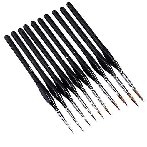 10-teiliges Pinsel-Set mit kleinen feinen Spitzen, Mikro-Detail-Pinsel-Set, dreieckige Griffe, Kunstpinsel, perfekt für Acryl-Aquarell-Öl-Bastelmodelle Federhalter Zeichnen Set (Black, One Size) von Generisch