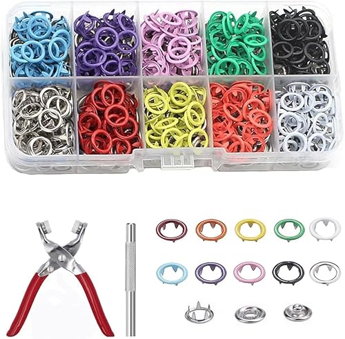 100 Sets 9.5mm Metal Snaps Buttons Tool Kit with Fastener Pliers Press Perfect for DIY Crafts Clothes Bibs Hats and Sewing,Snap Button Fasteners Kit for Fabric (colorful Hollow) von Generisch