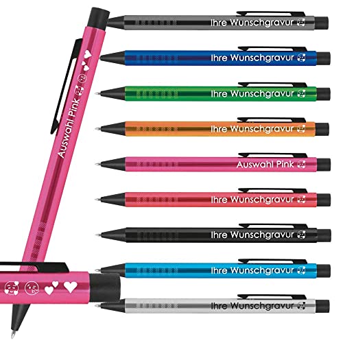 100x Kugelschreiber mit Gravur | Emoji Gravur möglich | Werbekugelschreiber personalisiert | Blau schreibende Mine | Extravagante Griffzone | Metall Druckkugelschreiber mit Wunschgravur (Pink) von Generisch