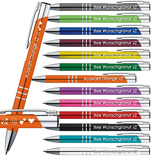 100x Kugelschreiber mit Gravur | Emojis Gravur möglich | 13 Farben Auswahl | Personalisierte Werbekugelschreiber mit Wunschgravur | PS170 (Orange, 100 Stück) von Generisch