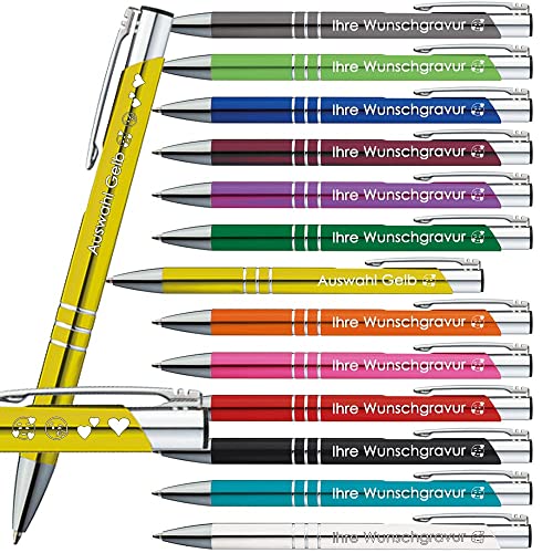 100x Kugelschreiber mit Gravur | Emojis Gravur möglich | Auswahl 13 Farben | Personalisierte Werbekugelschreiber mit Wunschgravur | PS167 (Gelb, 100 Stück) von Generisch