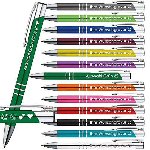 100x Kugelschreiber mit Gravur | Emojis Gravur möglich | Auswahl13 Farben | Personalisierte Werbekugelschreiber mit Wunschgravur | PS168 (Grün, 100 Stück) von Generisch