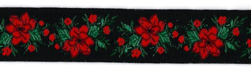 10m Blumenborte Webband 35mm breit Farbe: Rot-Schwarz Grün 35330-V3 von Generisch