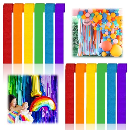 12 Rolls Krepppapier Bunt, Kreppbänder Regenbogen, Krepppapier 6 Farben, Crepe Papier Regenbogen, für Party Deko, Wedding Decoration, Geburtstagsfeier, Weihnachtsdekoration (4.5 cm x 25 m) von Generisch