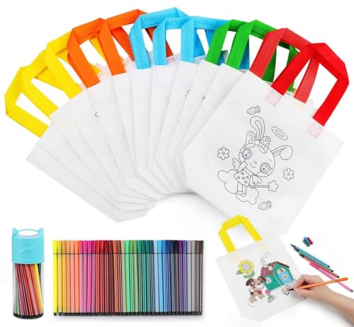 12 Stück Malbeutel + 36 wasserlösliche Stifte – Kreatives Malset für Kinder, waschbar, umweltfreundliche Vliesstoffbeutel, 24 Motive, ideal zum Malen & als Geschenkverpackung von Generisch