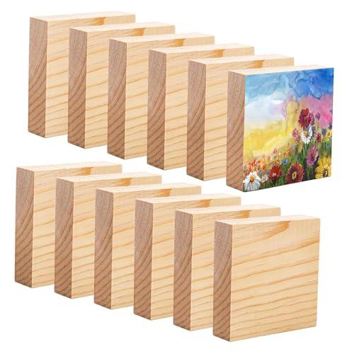 12 Stück rechteckige unbehandelte Holzstücke,10X10X2.5cm Naturbelassene Quadratische Holzplatten zum Basteln, Holzrohlinge zum Gravieren, Basteln, Bemalen & Holz Brandmalerei von Generisch