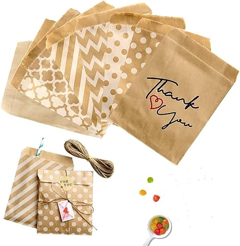 120 STK / 6 Muster Papiertüten Brau Candy Bar Tüten kleine Geschenktüten Weihnachten Tüten Papier Beutel kraft Papiertaschen Geschenk Papierbeutel Hochzeit Süßigkeiten von Generisch