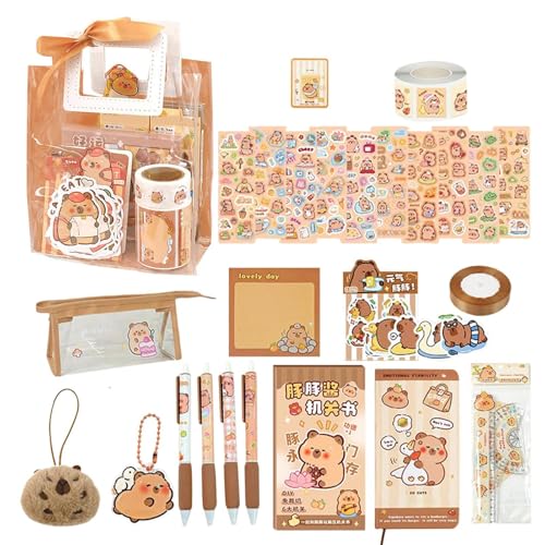 127Pcs Capybara Notebook Stationery Set | Capybara School Supplies Kit | Wasser Meerschweinchen Schreibtisch Zubehör Sets Stiften | Süße Capybara thematische Briefpapierkollektion Vorräte für Kinder von Generisch